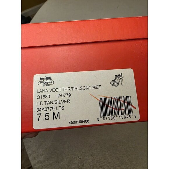 Coach Womens Strappy Silver & Tan Heel Sandals Size 7.5B Coach 'Lana' Strappy Sa - Picture 12 of 16